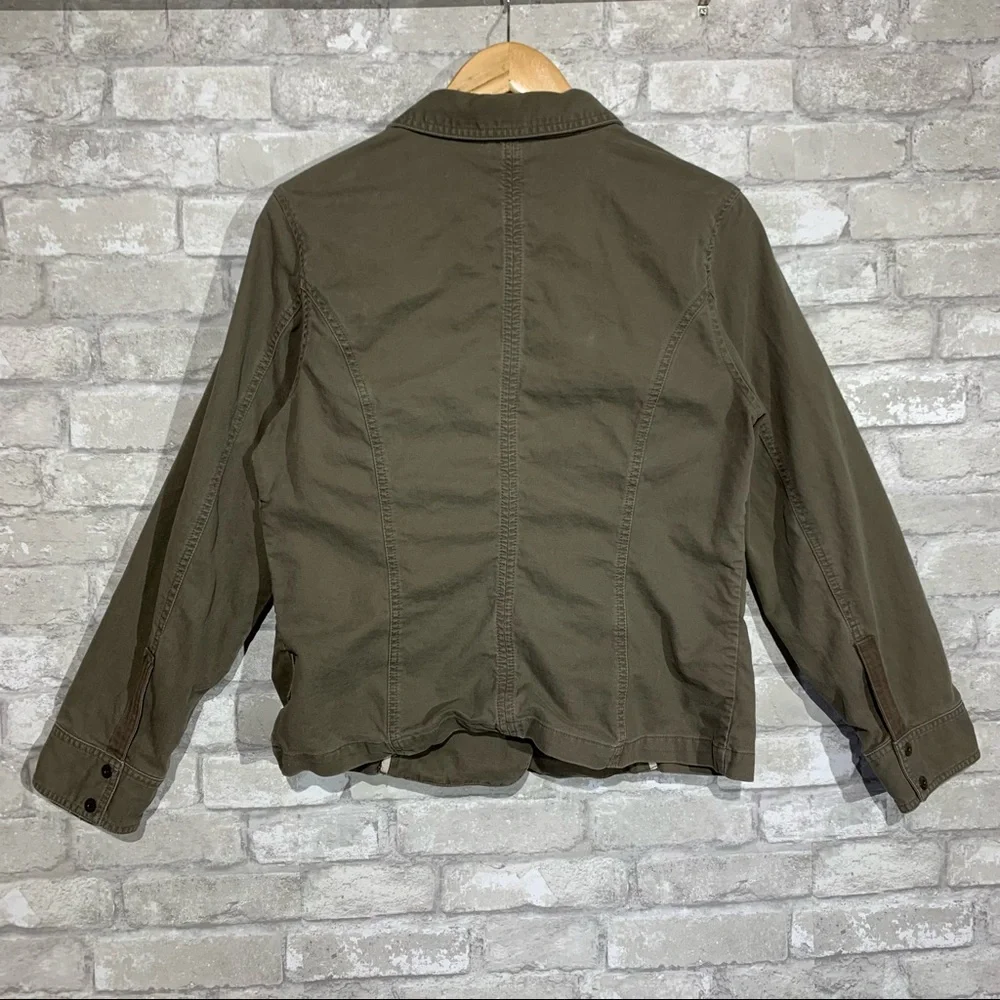 COLUMBIA WOMENS MILITARY STYLE COTTON JACKET BLAZER. OLIVE GREEN. SIZE LARGE. - Picture 2 of 8